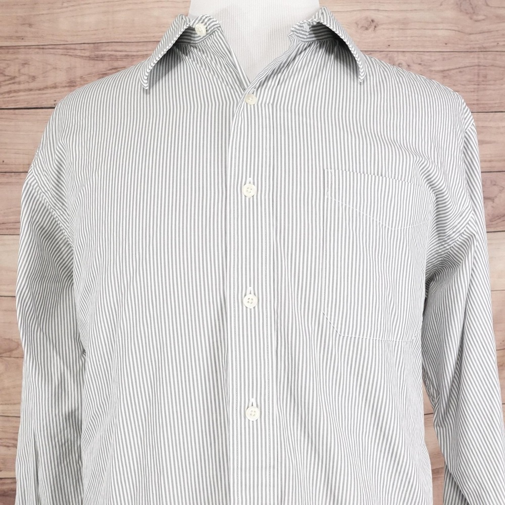 Daniel Cremieux Shirt Mens 17.5 34 Gray Stripe Denis Classic Fit Long Sleeve
